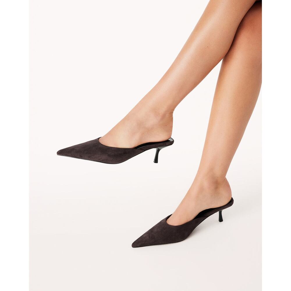 Billini Wynonna dark cacao suede mule heels